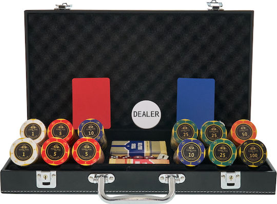 Σετ 300 Τεμ Αριθμημένες Μάρκες Poker Gamefox 14gr Βαλίτσα Δερματίνης Πολυτελείας