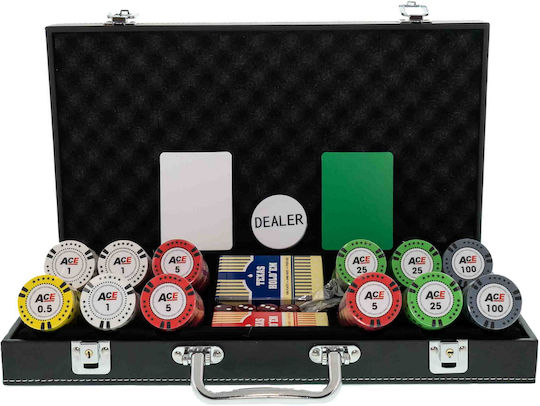 Σετ 300 Τεμ Αριθμημένες Μάρκες Poker Ace 14gr Βαλίτσα Δερματίνης Πολυτελείας