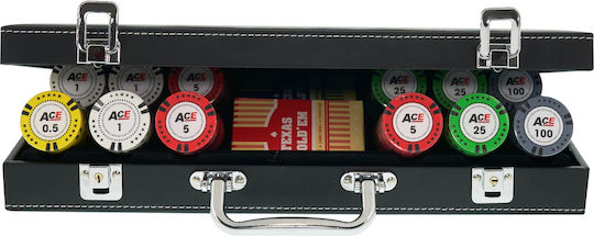 Σετ 300 Τεμ Αριθμημένες Μάρκες Poker Ace 14gr Βαλίτσα Δερματίνης Πολυτελείας