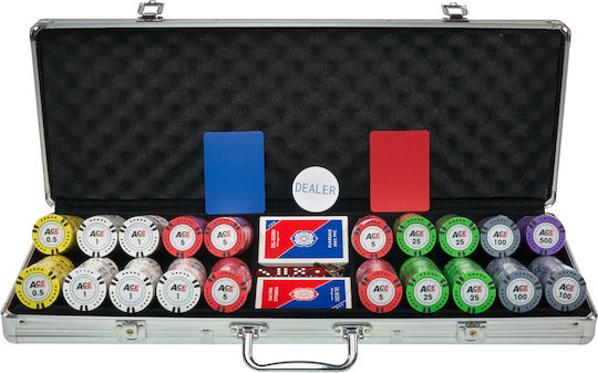 Set of 500 Numbered Poker Chips Ace 14g Leatherette Case