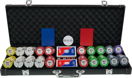 Set of 500 Numbered Poker Chips Ace 14g Leatherette Case