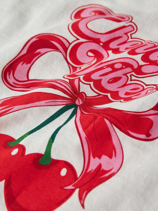 Kids' Crop Top Short Sleeve White Cherry Bow
