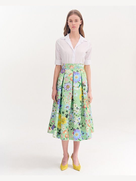 Satin High-waisted Skirt Floral Multicolored