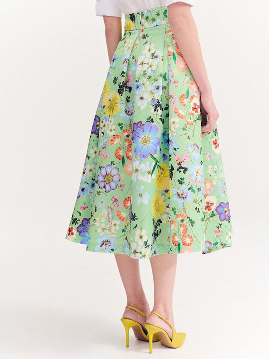 Satin High-waisted Skirt Floral Multicolored