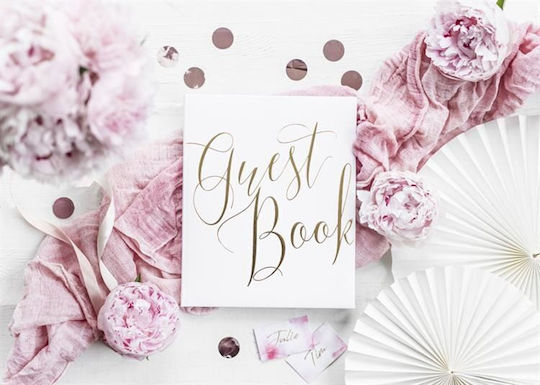 Party Deco Guest Book White Gold Lettering 20x24.5 Cm 22 Universal Pages