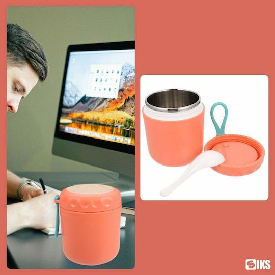 Bol Termic Siks cu Lingură pentru Supă Inclusă din Oțel Inoxidabil 430 Ml Mini Termos pentru Prânz Portocaliu