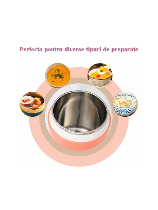 Bol Termic Siks cu Lingură pentru Supă Inclusă din Oțel Inoxidabil 430 Ml Mini Termos pentru Prânz Portocaliu
