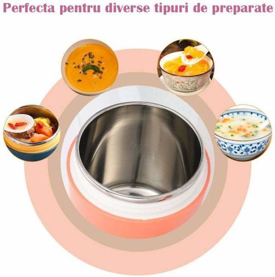 Bol Termic Siks cu Lingură pentru Supă Inclusă din Oțel Inoxidabil 430 Ml Mini Termos pentru Prânz Portocaliu