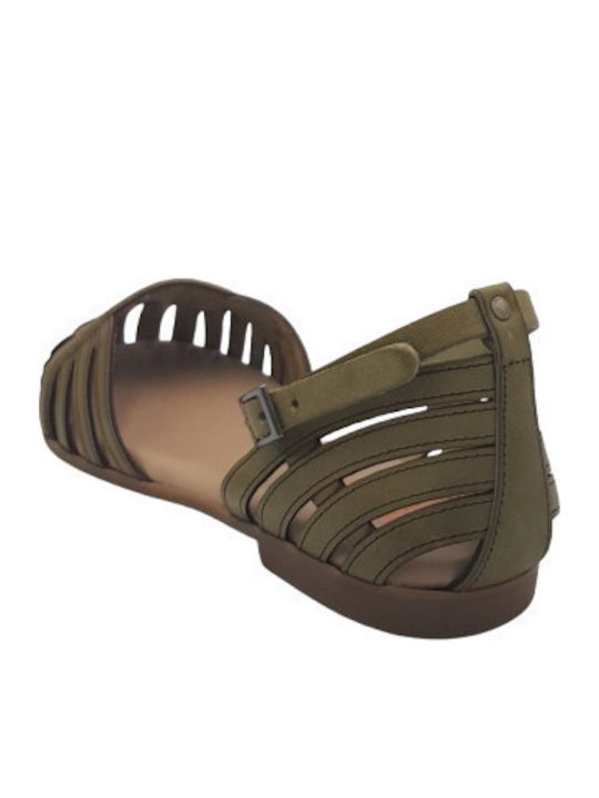 Leather Women's Flat Sandals Anatomic with Strap in Green Color