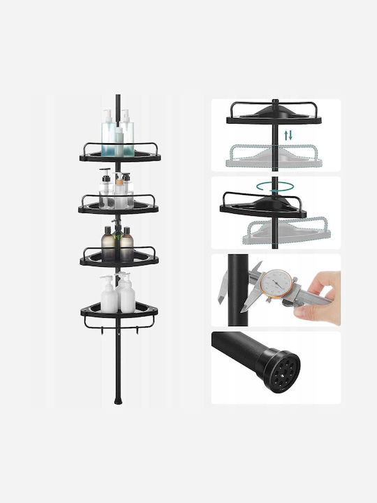Floor Bathroom Shelf Metallic with 4 Shelves 25x25x35cm Black