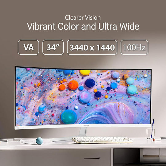 Asus VU34WCIP-W Ultrawide VA HDR Curved Monitor 34" QHD 3440x1440 White