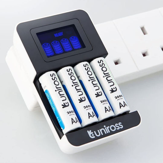 Uniross Ucu002a Бърз 2ч Usb Зарядно за Батерии АА ААА Включва 4xaa 2100 Батерия