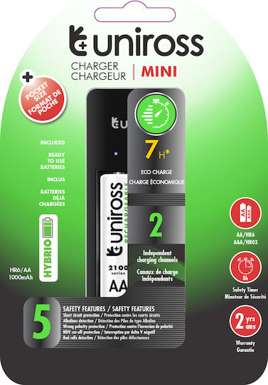 Uniross Ucu001 Usb Compact Mini Charger 2x Aa 1000 Batteries