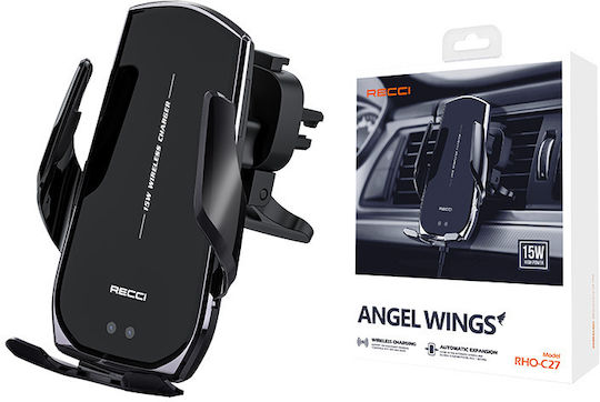 Recci Car Mobile Mount with Adjustable Hooks and Wireless Charging Black