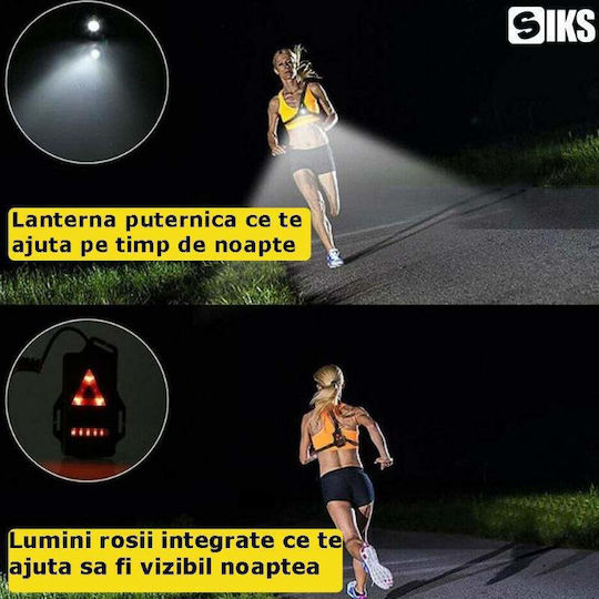 Lanternă de alergare Siks LED ham elastic 1800 mAh LED 180 lumeni 2 moduri de iluminare reîncărcabil USB inclus negru