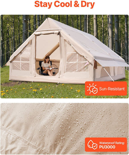 Vevor Σκηνή Camping Φουσκωτή Μπεζ για 8 Άτομα 400x300x200εκ.