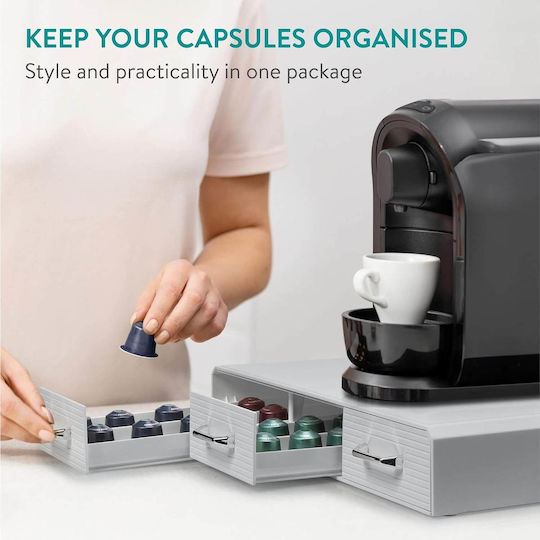 Cutie de depozitare pentru capsule Navaris cu 3 sertare Suport pentru capsule Nespresso Suport pentru aparat de cafea Gri