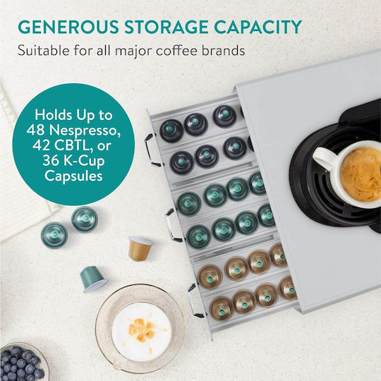 Cutie de depozitare pentru capsule Navaris cu 3 sertare Suport pentru capsule Nespresso Suport pentru aparat de cafea Gri