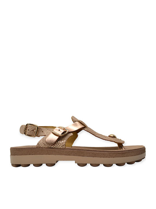 Fantasy Leather Women's Flat Sandals Anatomic Rosegold Lizard