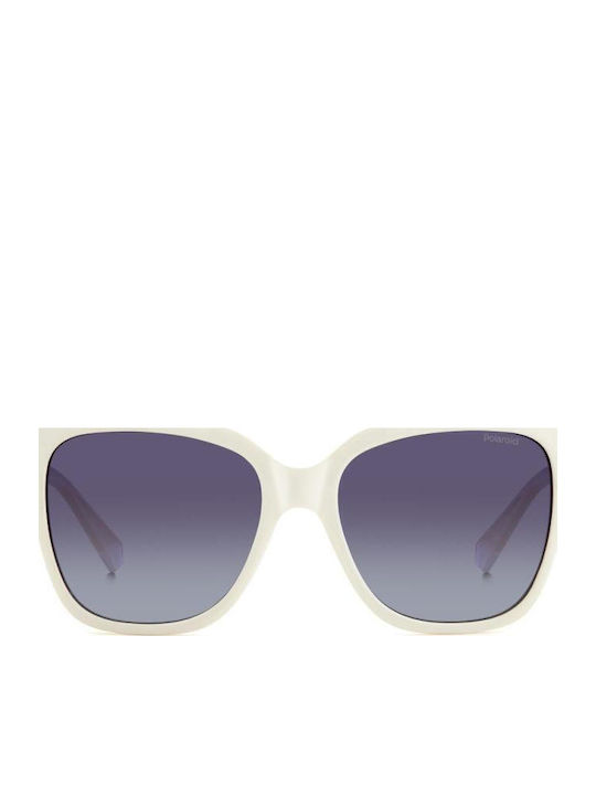 Polaroid Women’s Sunglasses with White Horn-Rimmed Frame and Grey Gradient Polarized Lens PLD4155/S/X VK6/WJ