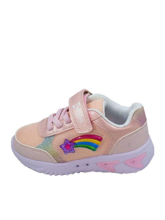 Παιδικά Sneakers Ανατομικά με Σκρατς & Φωτάκια Ροζ