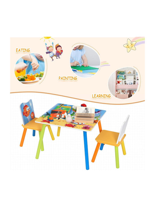 Set Masă cu Scaune pentru Copii pentru Desen din Lemn Multicolor