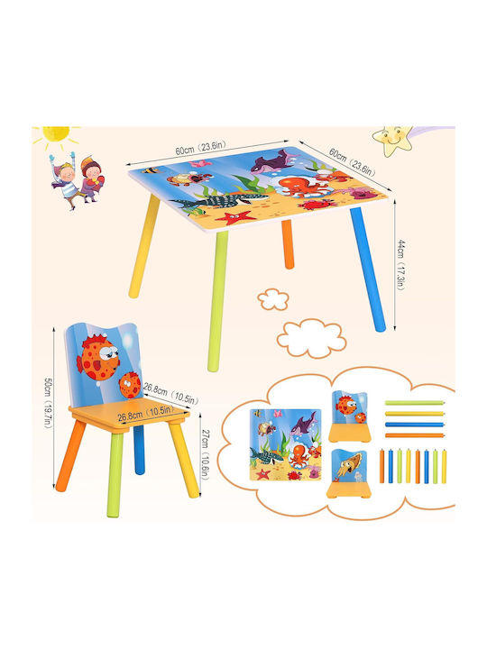 Set Masă cu Scaune pentru Copii pentru Desen din Lemn Multicolor
