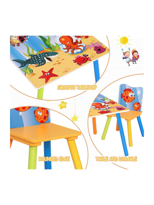 Set Masă cu Scaune pentru Copii pentru Desen din Lemn Multicolor