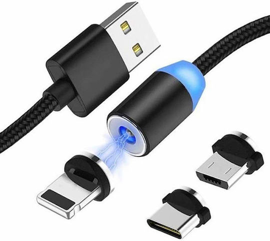 Siks 3in1 Magnetic Charging Cable Lightning Micro-usb Type-c Black