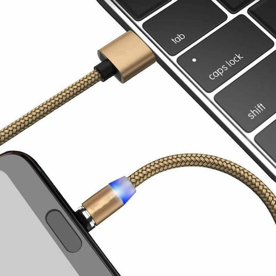 Siks 3в1 Магнитен Кабел за Зареждане Lightning Micro-usb Type-c Златен