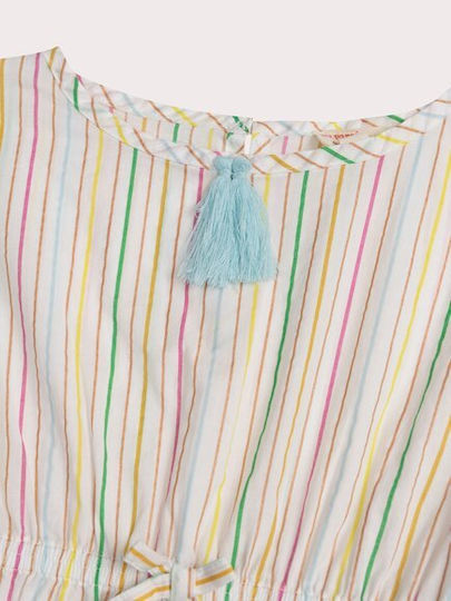 Kid's Poncho Girls Colourful Stripes White