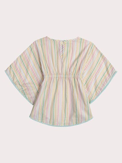 Kid's Poncho Girls Colourful Stripes White