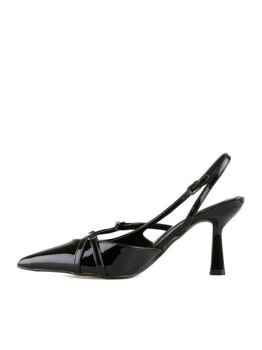 Patent Leather Black Heels with Strap