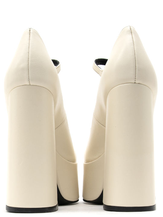Leather Ecru Heels