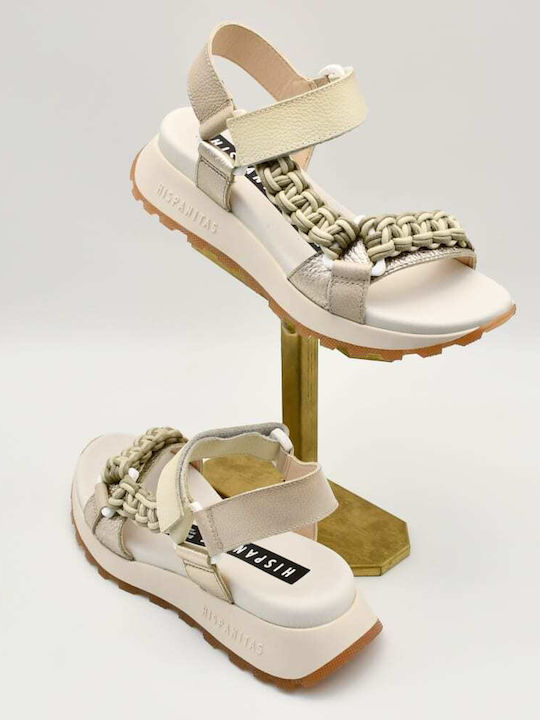 Leather Women's Flat Sandals Sporty Beige