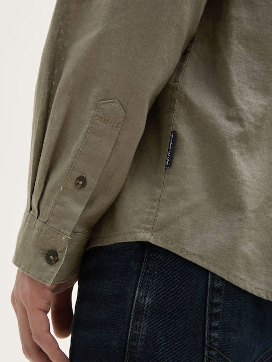 Long-sleeved Linen Shirt Olive