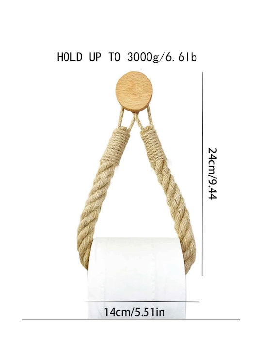 Wall-Mounted Toilet Paper Holder Twisted Rope Brown Wooden Self-Adhesive