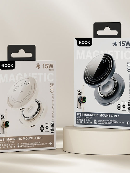Rock W51 15W Magnetischer Ring 3-in-1 Kabelloses Ladegerät Schwarz