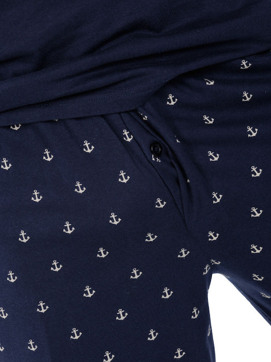 MEI Καλοκαιρινή Ανδρική Πιτζάμα Βαμβακερή Navy Blue