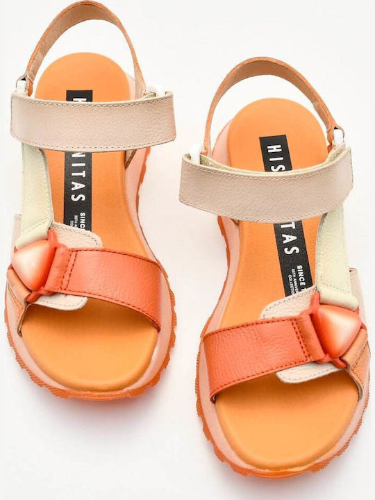 Leather Women's Flat Sandals Sporty Beige