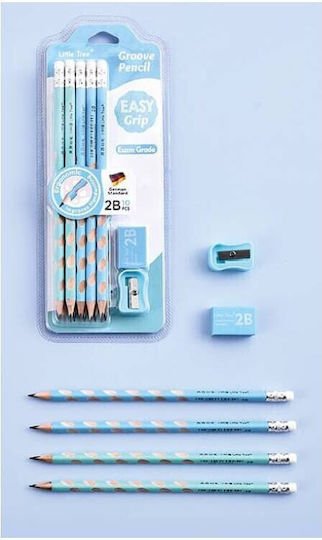 Μολυβια Γομα Ξυστρα Σετ 10τμχ Groove Pencil Easy Grip 2b Γαλαζιο Μεντα