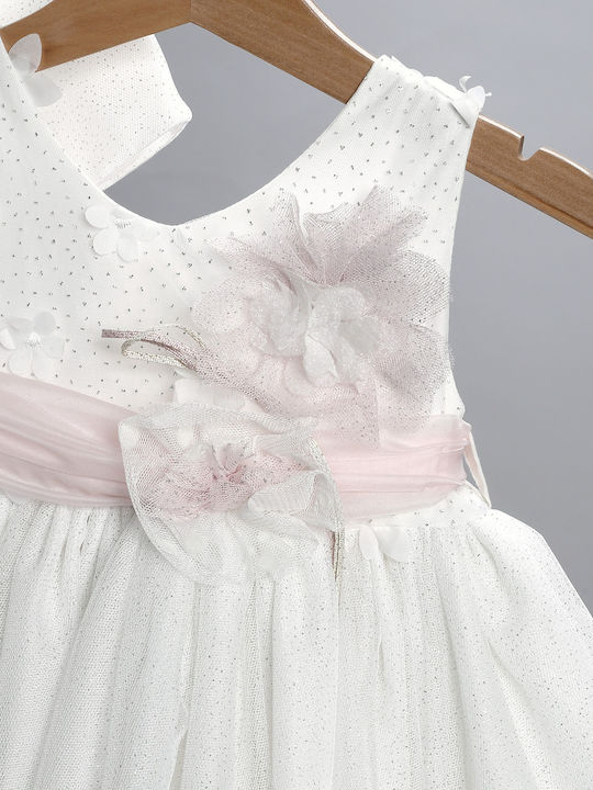 New Life Ecru Baptism Clothes Set with Hair Accessories Cardigan & Dress made of Tulle 3 Pieces