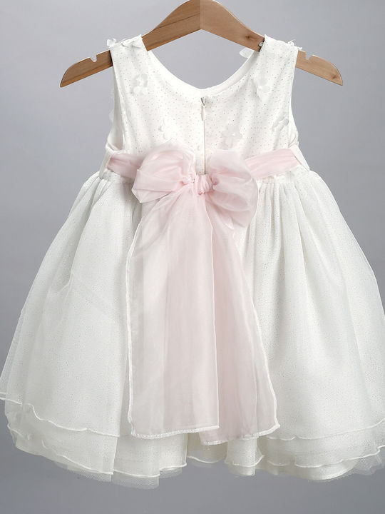 New Life Ecru Baptism Clothes Set with Hair Accessories Cardigan & Dress made of Tulle 3 Pieces