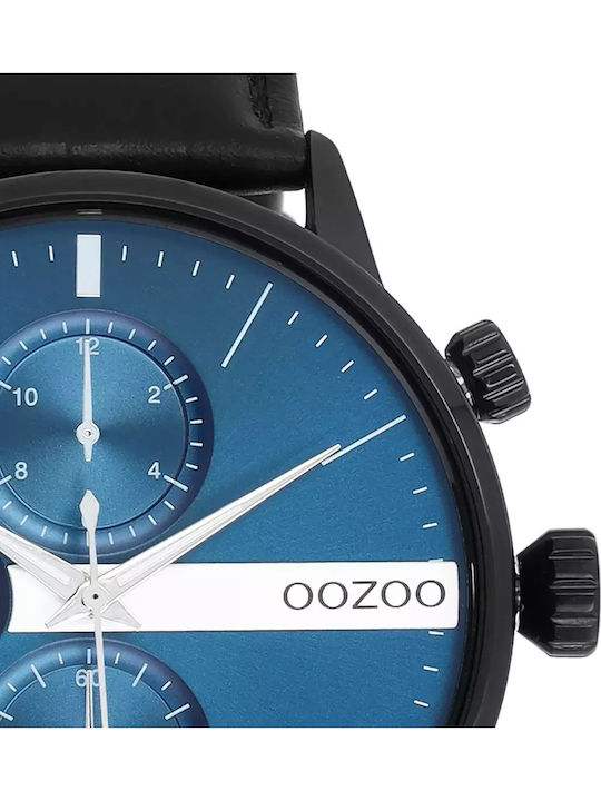 Oozoo Timepieces Ανδρικό Ρολόι 42mm Μπαταρίας με Μαύρο Δερμάτινο Λουράκι