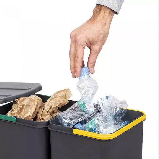 Emuca Recycling Bin for Cabinet Plastic with Swing Lid Grey 24lt