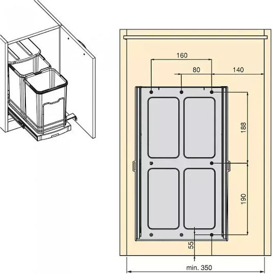 Emuca Recycling Bin for Cabinet Plastic with Swing Lid Grey 24lt