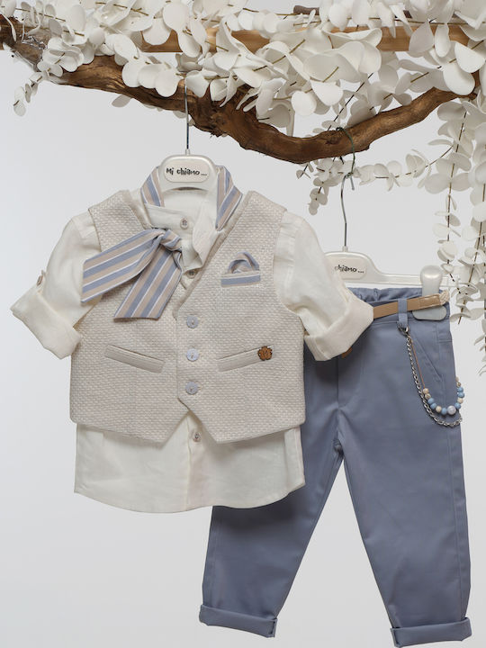 Baptism Suit for Boy Beige-Sky Blue A4751 Mi Chiamo Mc-25-a4751
