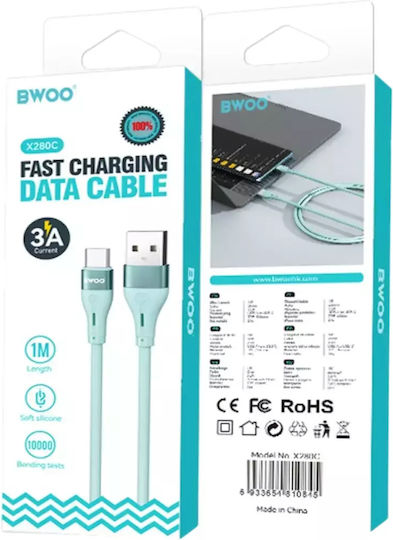 Bwoo Minimalist Silicone 3a Cable X280c Usb-a To Usb-c Blue 6933654810838