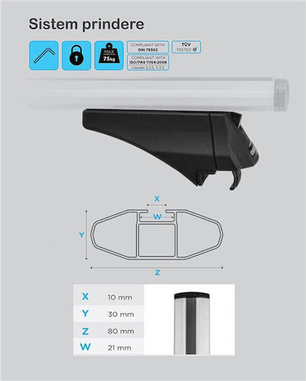 Menabo 135cm. pentru Hyundai i40 2011+ (cu picioare pentru portbagaj de acoperiș și blocare)