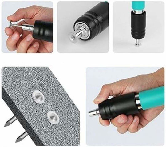 Kit pistol manual Siks pentru perete, nituri de fixare cu lungime de 30 cm, calibru 7,3 cm, accesorii pneumatice, ochelari de protecție, dopuri de urechi incluse, cutie de transport albastră